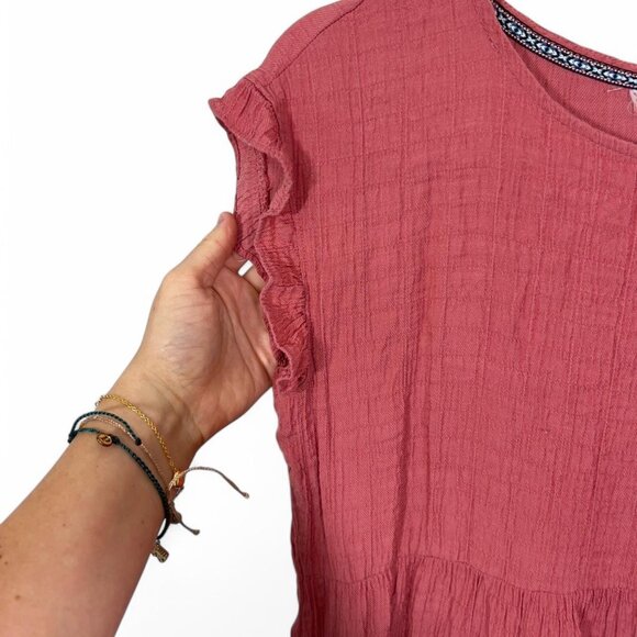 Tiered Mini Dress‎ Textured Modest A-Line Medium Pinkish Red - Picture 3 of 4